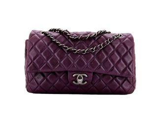 Chanel Classic Flap Shoulder Bag in Purple Soft Lambskin Leather with Chain Strap