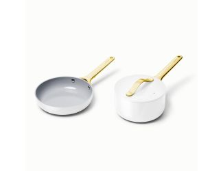 Nonstick Ceramic Minis Duo Cookware Set - Fry Pan & Saucepan White/Gold