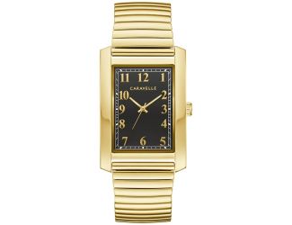 Caravelle Mens Dress Stainless Steel Expansion watch, Black dial