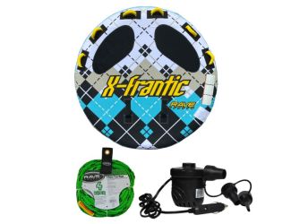 RAVE Sports - X-Frantic Towable, 1-Section 4-Rider Tow Rope, & High Pressure DC12V Electric Pump