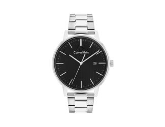 Mens Silver-Tone Stainless Steel Watch Black Dial