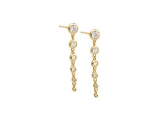 CZ Bezel Graduated Drop Stud Earring Size 1"