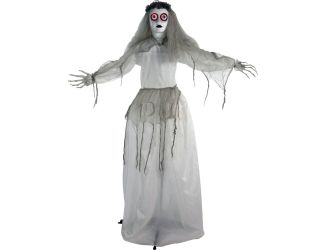 5-Ft. Sally the Haunted Animatronic Bride, Indoor or Covered Outdoor Halloween Decoration, Red LED E