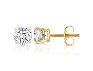 Bright White Round Lab Grown Diamond Prime Stud in 10K Yellow Gold 0.85ct, Color-FG, Clarity-SI2 I1
