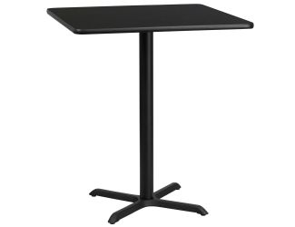 36" Square Black Laminate Table Top with 30" x 30" Bar Height Table Base
