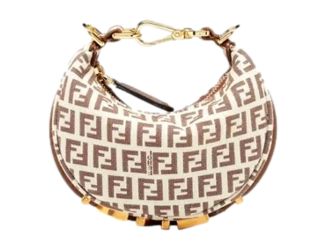 Fendi Fendigraphy Nano Hobo FF Canvas Leather Mini Bag Brown and White