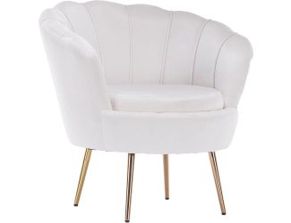 30-In. Circular Lotus Accent Chair - Faux Velvet with Gold Legs, White