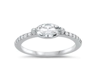 Sterling silver side set marquise center CZ ring: Size 9