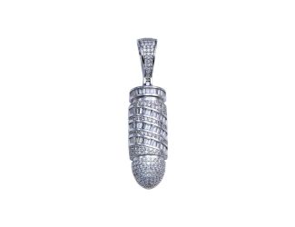 PARIKHS Men's Rhodium Plated CZ Bullet Hip Hop Pendant with chain in 925 Sterling Silver