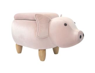 15-In. Seat Height Pink Pig Animal Shape Storage Ottoman Furniture for Nursery, Bedroom, Playroom an