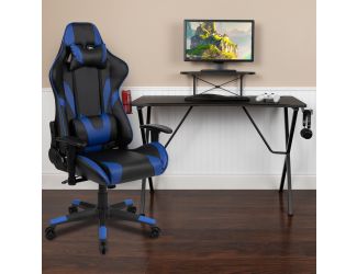 Gaming Bundle-Desk, Cup Holder/Headphone Hook & Blue Reclining Chair