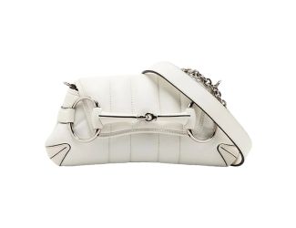 Gucci Horsebit Vertical Quilted Leather Small Chain Shoulder Bag White