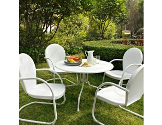 5 Pc Outdoor Dining Set - 40" Table in White  w/White Chairs