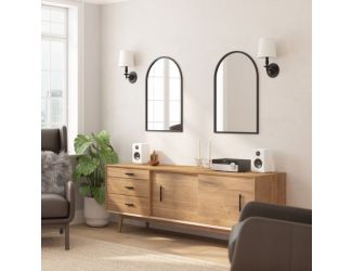Wall Mount Arched Mirror with Slim Gold Metal Frame- 20" x 30"