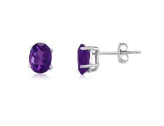 14K White Gold Oval Amethyst Earrings