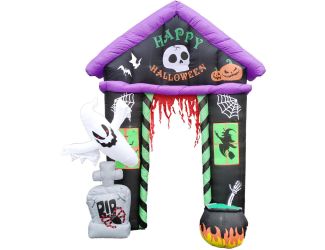 9-ft. Prelit Inflatable Haunted House Arch with Ghost, Tombstone, and Cauldron