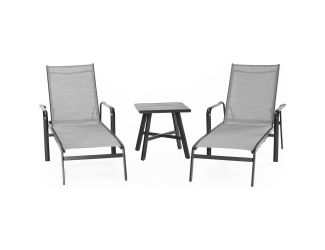 Foxhill 3-Piece All-Weather Commercial-Grade Aluminum Chaise Lounge Chair Set with 22" Square Slat-T