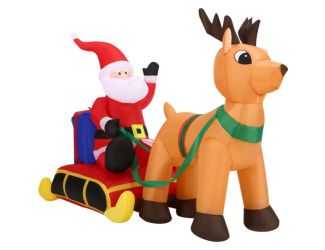 4-Ft. Pre-Lit Inflatable Santa Claus in a Sleigh with Reindeer Outdoor Christmas Decoration