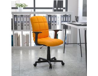 Mid-Back Orange Quilted Vinyl Swivel Task Office Chair with Arms - Home Office