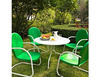 5 Pc Outdoor Dining Set - 40" Table in White w/Green Chairs