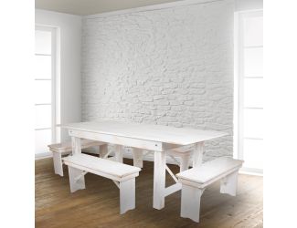 40" x 12" Antique Rustic White Solid Pine Folding Farm Bench - Portable Bench