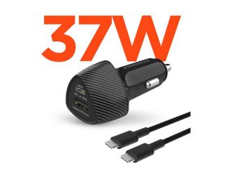 HyperGear SpeedBoost 25W USB-C + 12W USB Fast Car Charger with PPS & 4 FT USB-C Cable - Black