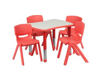 21.875"W x 26.625"L Rectangular Red Plastic Activity Table Set with 4 Chairs