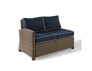 Bradenton Outdoor Wicker Sectional Left Corner Loveseat with Navy Cushions