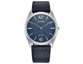 Unisex Classic Eco-Drive Blue Leather Strap Watch Blue Dial