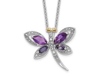 Sterling Silver 14k Amethyst/Iolite/Diamond Dragonfly 18in Necklace