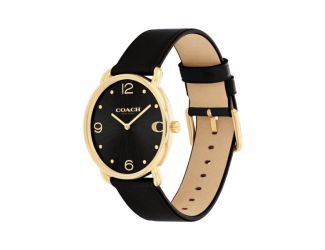 Ladies' Elliot Gold & Black Leather Strap Watch Black Dial
