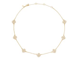 Spade Flower Pave Scatter Necklace - Clear/Gold