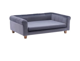 42-In. Elegant Faux-Velvet Rectangle Pet Bed for Medium and Large Dogs, Gray