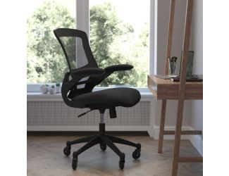Ergonomic Swivel Task Chair with Roller Wheels & Flip Up Arms - Black Mesh