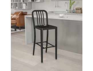 30" High Black Metal Indoor-Outdoor Barstool with Vertical Slat Back