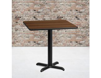24" Square Walnut Laminate Table Top with 22" x 22" Table Height Base
