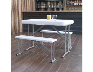 3 Piece Portable Plastic Folding Bench and Table Set