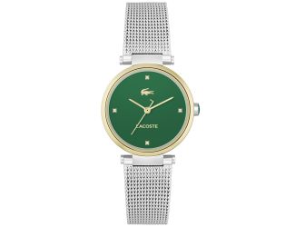 Lacoste Orba Ladies Watch. Stainless Steel Case & Mesh Bracelet. Green Dial with 4 diamond Markers.