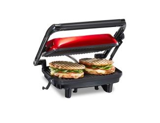 Panini Press Gourmet Sandwich Maker w/ Locking Lid Red