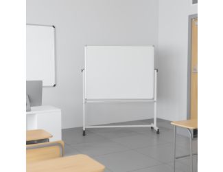 53"W x 62.5"H Double-Sided Mobile White Board with Shelf - Flip Over Board