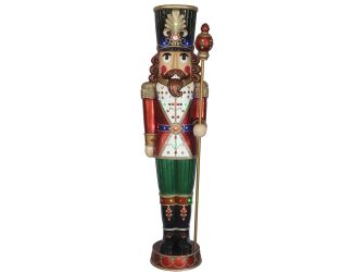 76-inch Resin Nutcracker Figurine Holding Staff with Built-in Multicolor LED Lights