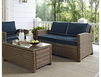 Bradenton Outdoor Wicker Loveseat with Navy Cushions