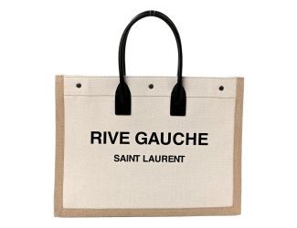 Saint Laurent Rive Gauche Large Tote in Natural Beige Canvas with Black Top Handles