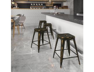 24" High Backless Distressed Copper Metal Indoor-Outdoor Counter Height Stool