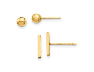 14K Bar and 3mm Ball Post Earrings Set