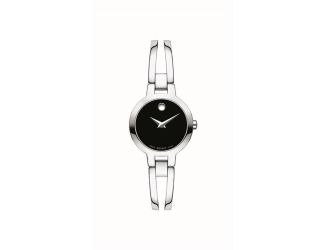 Ladies Amorosa Silver-Tone Stainless Steel Bangle Watch Black Dial