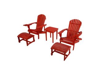 Earth Collection Adirondack Chair w/Phone & Cup Holder, Set of 2 w/2 Ottoman & 1 End Table - Red