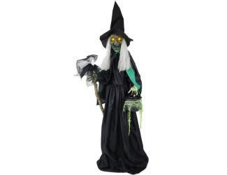 Lifesize Witch Prop with Lights and Sound, Indoor/Covered Outdoor Halloween Decoration