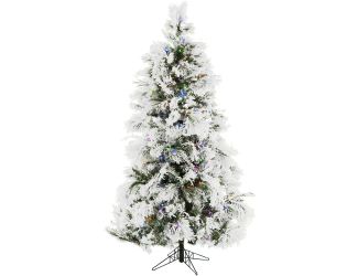 6.5-Ft. Frosted Fir Snowy Artificial Christmas Tree with Multi-Color LED String Lighting and Holiday