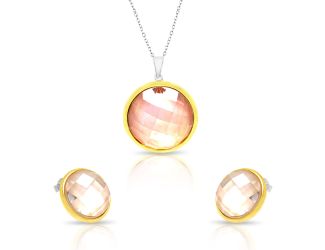 PARIKHS Gold and Rhodium Plated Circle CZ Necklace-Stud Earring Set in 925 Sterling Silver